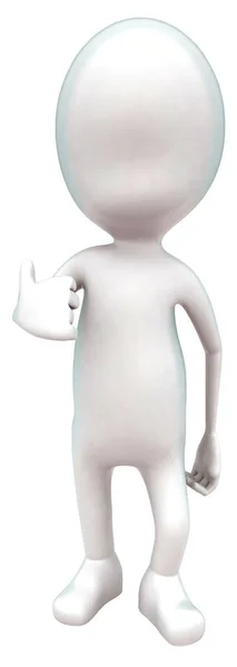 在白色孤立背景下显示大拇指概念的3D人 3D渲染 前角视图 — 图库照片