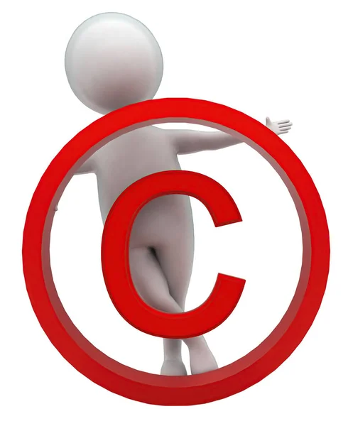 Man Presenteren Auteursrecht Logo Concept Wit Geïsoleerde Achtergrond Vooraanzicht — Stockfoto
