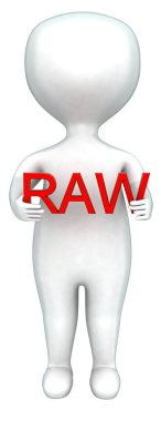 3D adam el yazısı kavramını beyaz izole arkaplanda tutuyor - 3D görüntüleme, ön açı görünümü