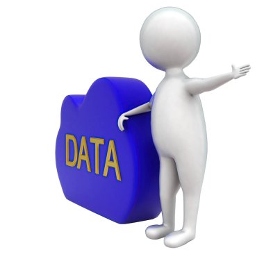 3D adam veri metnini beyaz izole arkaplanla sunar - 3D görüntüleme, kenar açı görünümü