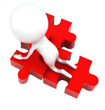 3D adam bulmaca altogheter kavramını beyaz izole arkaplanda düzenliyor - 3D görüntüleme, üst açı görünümü