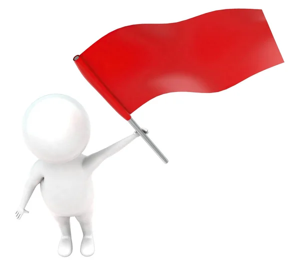 Man Holding Red Flag Hands Concept White Isolated Background Rendering — Stock Photo, Image