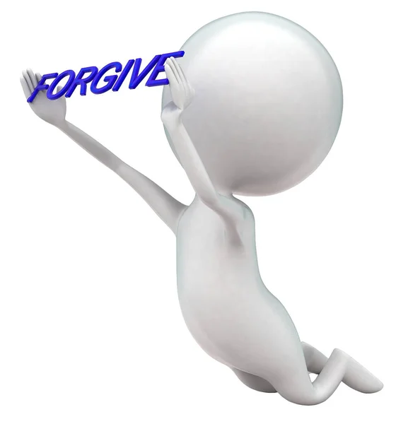 Man Knee Holding Forgive Text Concept White Isolated Background Rendering — Stock Photo, Image