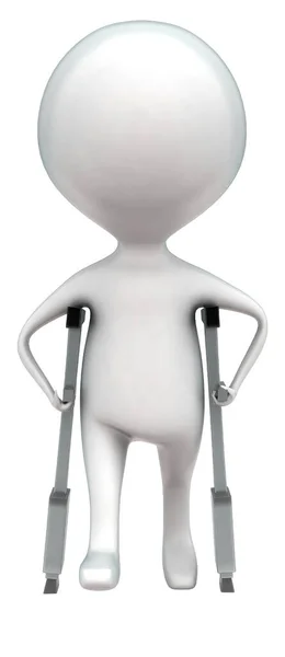 Mann Auf Krücken Konzept Weiß Isoliert Hintergrund Rendering Frontansicht — Stockfoto