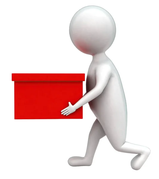 Hombre Llevando Una Caja Roja Las Manos Concepto Blanco Aislado —  Fotos de Stock