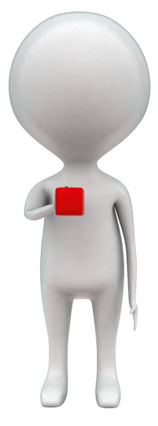 3D男は白い隔離された背景に手の概念でキューブを保持 3Dレンダリング フロント角度ビュー — ストック写真