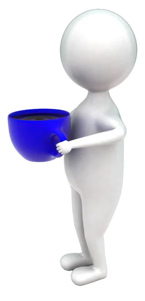 3D人手里拿着一杯咖啡 沉浸在白色孤立的背景中 3D渲染 侧面的视角 — 图库照片