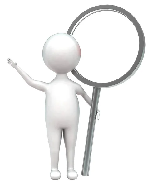 Man Holding Magnifier Concept White Isolated Background Rendering Front Angle — Stock Photo, Image