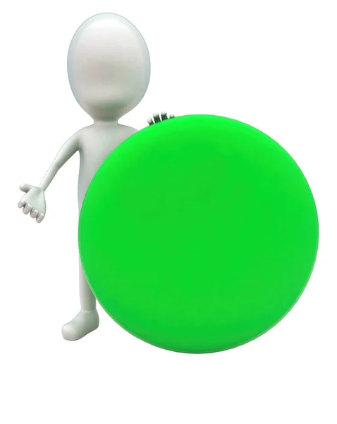 Άνθρωπος Κρατώντας Ένα Πράσινο Κυκλικό Σήμα Έννοια Λευκό Απομονωμένο Φόντο — Φωτογραφία Αρχείου