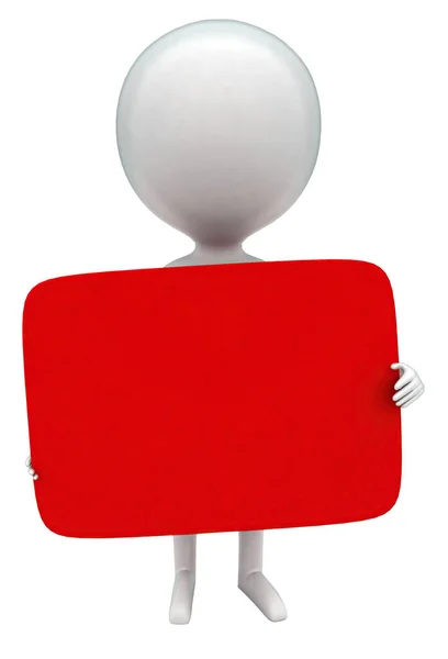 Mann Hält Rotes Brett Händen Konzept Weiß Isoliert Hintergrund Rendering — Stockfoto