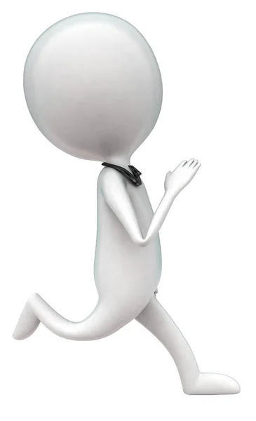 白色孤立背景图中的3D人跑步概念 3D渲染 侧角视图 — 图库照片