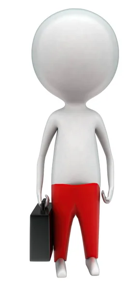 的男人穿着一件裤子和控股公文包在手概念在白色孤立的背景 渲染前角视图 — 图库照片