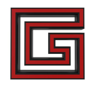 G harfi büyük harf beyaz arkaplanda izole edilmiş tekno metin - 3d oluşturma