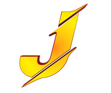 J harfi büyük harf kenarı dilimlenmiş metin beyaz arkaplan üzerinde izole - 3d oluşturma