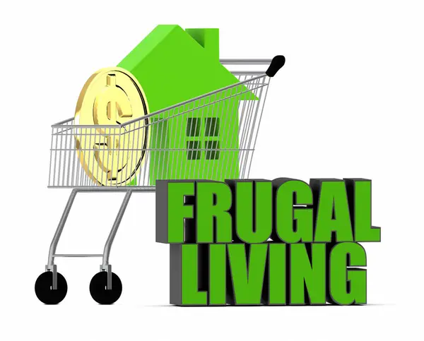 3D ev ve altın sikke bir alışveriş arabasında, tutumlu yaşam - 3D görüntüleme