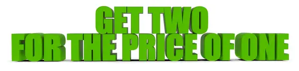 Bir fiyatına iki tane beyaz arka planda izole edilmiş 3D metin al.