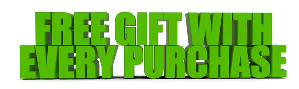 Beyaz arkaplanda izole edilmiş her Satın Alma 3D metin ile Ücretsiz Hediye - 3d oluşturma