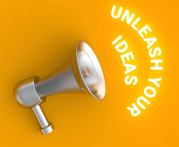 3d Megaphone Sarı arkaplanda izole edilmiş fikirlerinizi serbest bırakın - 3d oluşturma