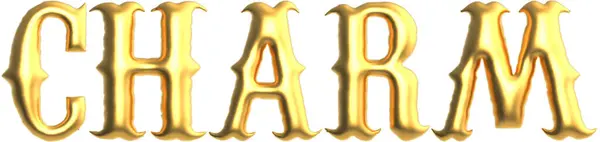 Beyaz arkaplanda izole edilmiş cazibe altın metni, 3D görüntüleme