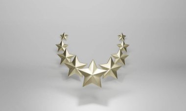 3d illustration Star Rating Realistic Gold best stars rating isolated on white background