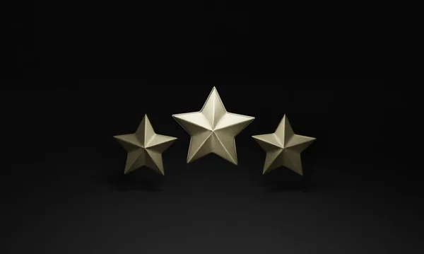 3d illustration Star Rating Realistic Gold best stars rating isolated on black background