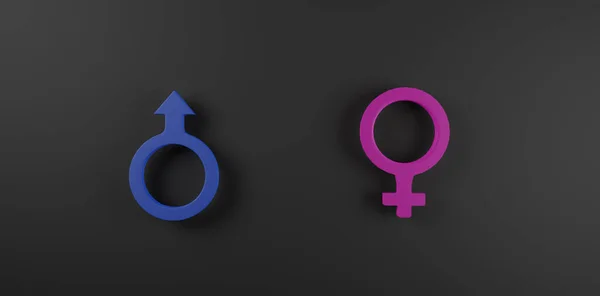 Pink woman sign and Blue man sign with black background for business equality human rights and gender concept using. Illustration 3D