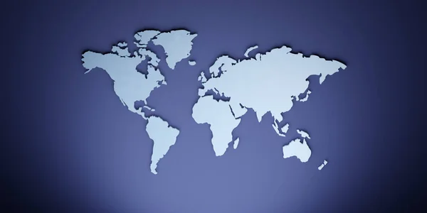 World map in blue and white colors on a blue background