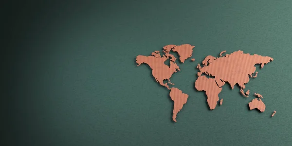 Mapa Del Mundo Colores Marrones Sobre Fondo Verde — Foto de Stock