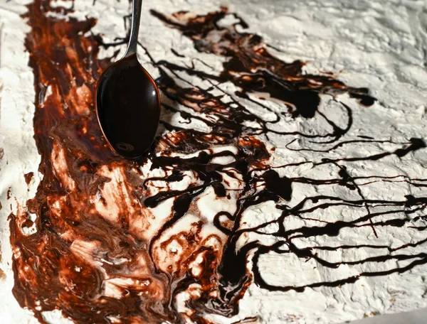 Pouring Chocolate Ganache Cake Home — Stock Photo, Image
