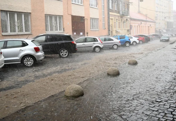 Uzhhorod Ukrayna Haziran 2023 Şehirde Şiddetli Yağmur Uzhhorod Ukrayna Sağanak — Stok fotoğraf