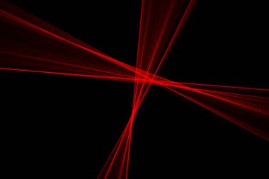 Siyah arkaplanda ışıkla çizilmiş soyut kırmızı çizgiler. Lazer hatları