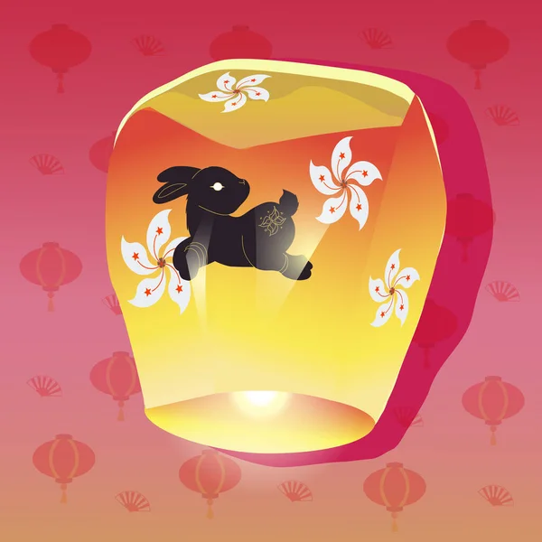 Chinese lantern with  rabbit, vector background design. Chinese New Year holiday celebration banner, red background with fan