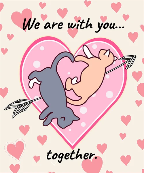 You Together Vector Illustration Pair Cats Love Background Hearts Drawings — Archivo Imágenes Vectoriales