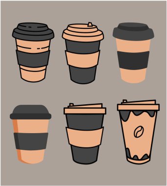 Güzel kahve kağıdı seti. Siyah renk. Vektör illüstrasyon tasarımı için iç