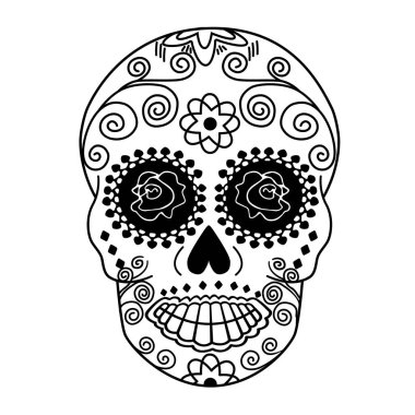  Siyah beyaz vektör illüstrasyonu. Ölü Şeker Kafatası Boyama Sayfasının Günü