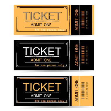 Siyah ve turuncu bilet tasarımı. Gerçekçi bir bilet. Birini kabul et. Geçin.