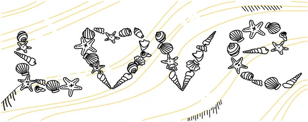 Texte Vectoriel Amour Abstrait Des Coquilles Dessin Main Illustration — Image vectorielle