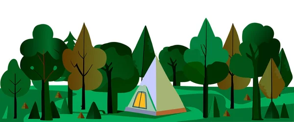 Ormanda izole edilmiş beyaz arka planda kamp yapan vektör.