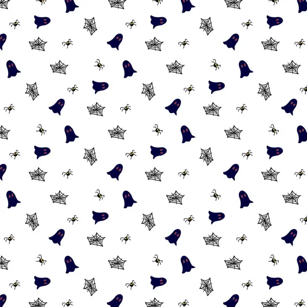 Vektör deseni, Cadılar Bayramı arka planı, hayalet, örümcek, ağ