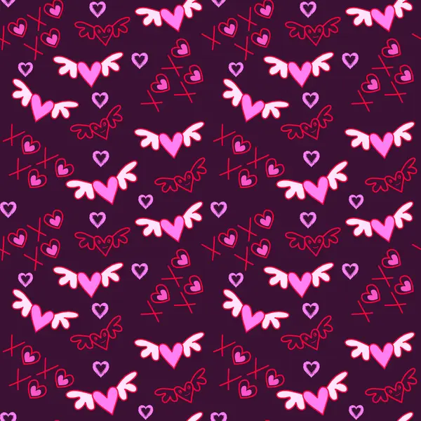 Dar arkaplanda çizgi film karalamaları olan şablon aşk kanatları