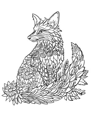 Çiçeklerle süslenmiş şık renklendirme sayfası..