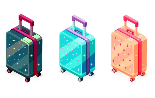  Beyaz izole edilmiş arka planda modern moda bir şekilde seyahat etmek için bavullar.