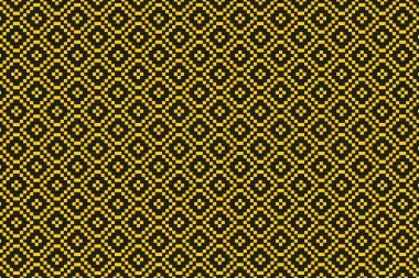 Siyah zemin tuğla desenli beyaz çizgiler kare biçiminde kumaş bir duvar oluşturuyor.