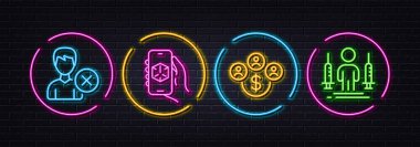 Hesabı sil, 3d uygulama ve para birimi simgeleri satın alınıyor. Neon lazer 3D ışıklar. Coronavirus enjeksiyon ikonları. İnternet, uygulama, baskı için. Kullanıcıyı sil, 3 boyutlu teknoloji, dolar al. Vektör