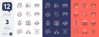 Yüz tanıma, bekleme kutusu ve takım çalışması simgeleri. Fikir, teslimat pazarı, takım çalışması soru simgeleri dahil. Metin olun, Grup, web elementlerini dağıtın. Siber saldırı, hasta adam, gezegeni kurtar. Vektör