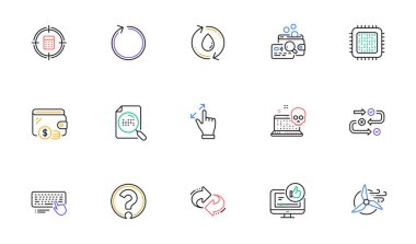Video, Araştırma süreci ve web sitesi ve yazdırma için Arama dosya satırı simgeleri gibi. Dokunmatik Ekran Koleksiyonu, Teftiş, Döngü simgeleri. Yenile, Cüzdan, Soru işareti web elementleri. Vektör