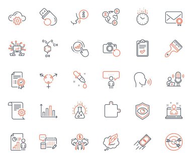 Eğitim simgeleri ayarlandı. Kontrol Listesi, Flash belleği ve Telif Hakları sohbet web elemanları olarak simge dahil edildi. Bulmaca, kimya laboratuvarı, sertifika ikonları. Grafik çizelgesi, hedefleme, kimyasal formül web işaretleri. Vektör