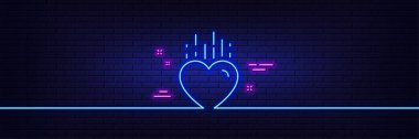 Neon ışık efekti. Kalp çizgisi ikonu. Duygusal işaretleri severim. Sevgililer Günü sembolü. 3D çizgi neon ışıklı ikon. Tuğla duvar afişi. Kalp çizgisi. Vektör