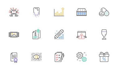 Verimlilik, bira bardağı ve web sitesi ve baskı için yatak hattı simgeleri. Smartphone kurtarma, iş, eklenmiş bilgi simgeleri. İndirim teklifi, tıbbi ilaçlar, takım çalışması soruları internet elementleri. Vektör