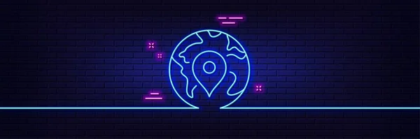 Neon Light Glow Effect Map Pin Line Icon Trip Point — Vettoriale Stock